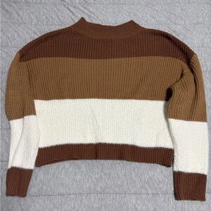 SHEIN Brown and Cream Striped Turtleneck Sweater